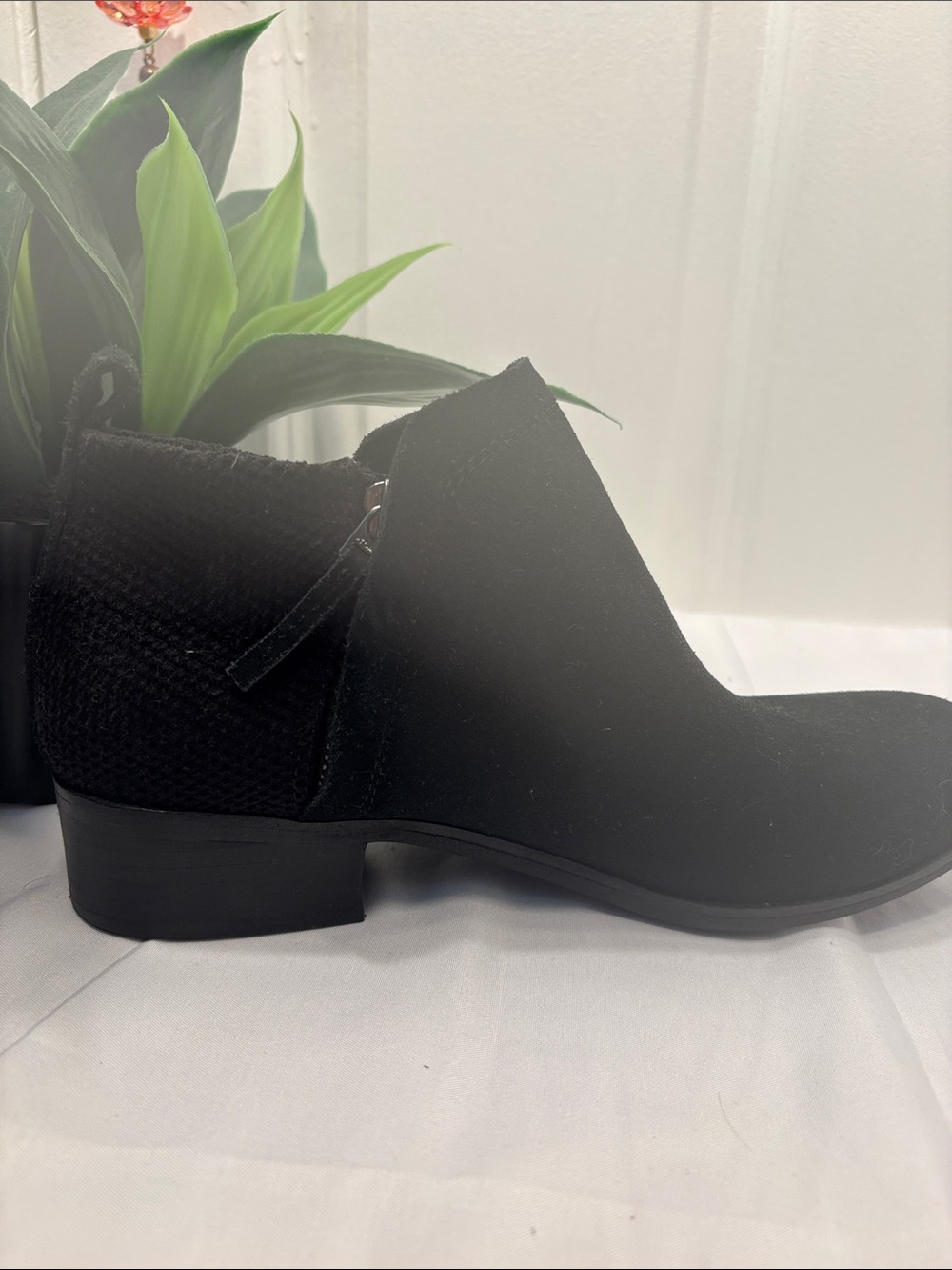 Toms Black Suede-Look Ankle Booties with Brown Knit Panel - Picture 4 of 7